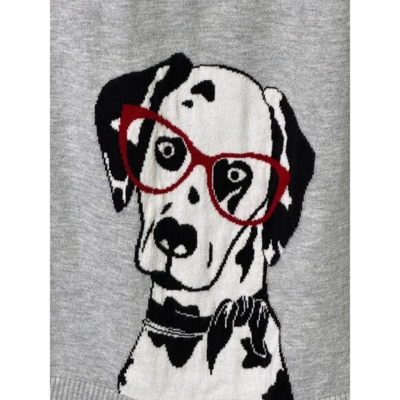 Talbots Petites MP Gray Dalmatian with Red Glasses Sweater - Picture 4 of 8